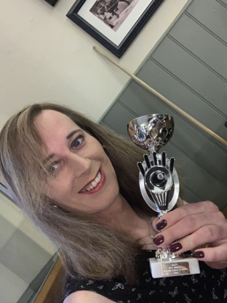 Sarah and her First Pool Trophy in 2019