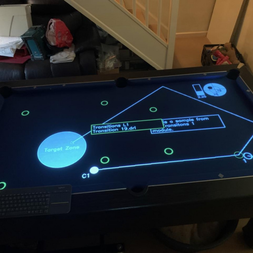 A stroke Drill laid out by the ICA System Projector onto the pool table